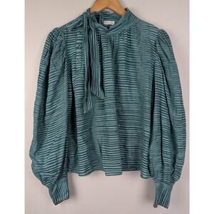 Ulla Johnson Tie Neck Lightweight Cotton Blouse Teal 4